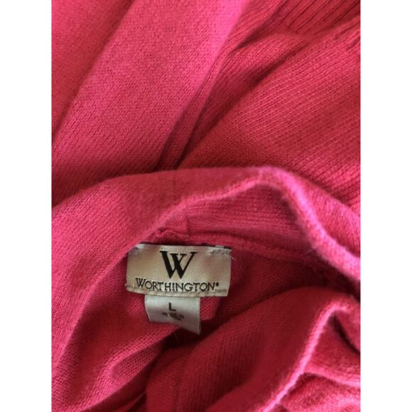 Vintage Worthington Knit Cardigan L Hot Pink Button Plunge Front LongSleeve Y2K - Picture 5 of 6